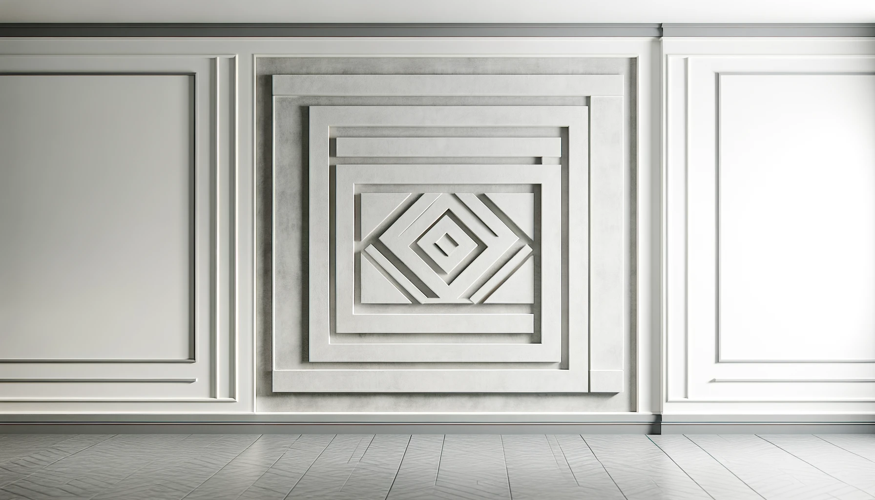 Creative Feature Walls Ideas to Elevate Your Space 1 DALL·E 2024 09 19 14.38.09 A modern and minimalist feature wall design. The wall features a geometric pattern in light and dark gray tones with clean lines and a textured finis